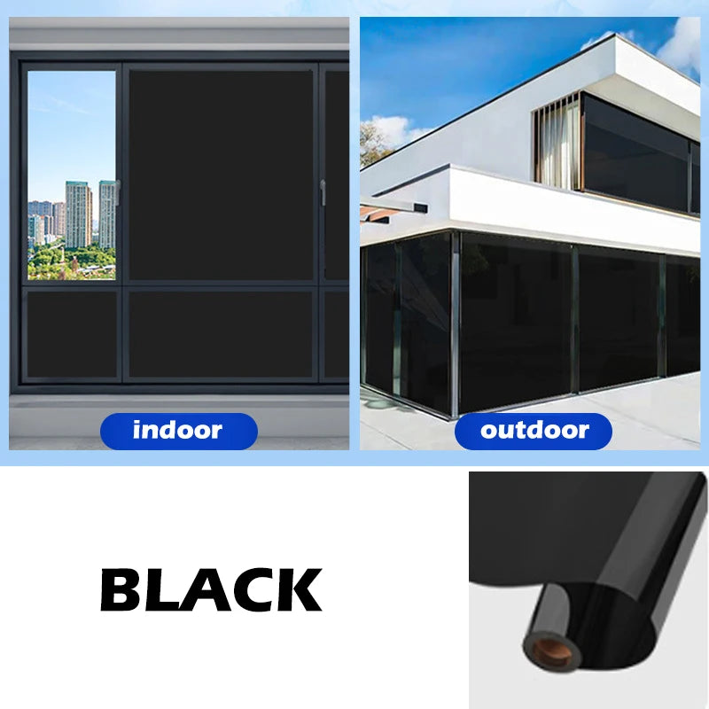 Double Sided Perspective Film Privacy Sunshade UV Resistant Glass Sticker Bedroom Living Room Window Decoration Film Qme black 40x200cm