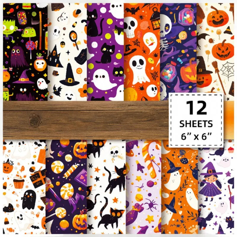 12 Sheets Halloween Theme Wrapping Papers Ghost Skull Spider Web Pattern Gift Wrap Tissue Paper DIY Craft Scrapbooking Supplies Qme