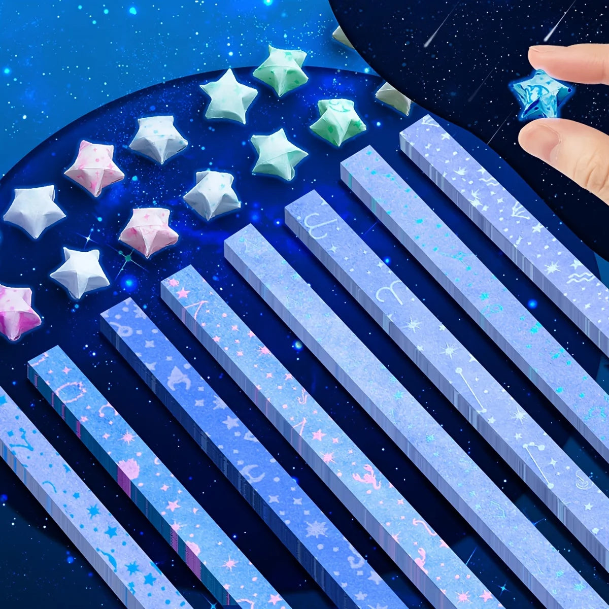 Luminous Star Origami Paper Strips, Glow in The Dark Lucky Star Folding Paper, DIY Craft Decoration Qme