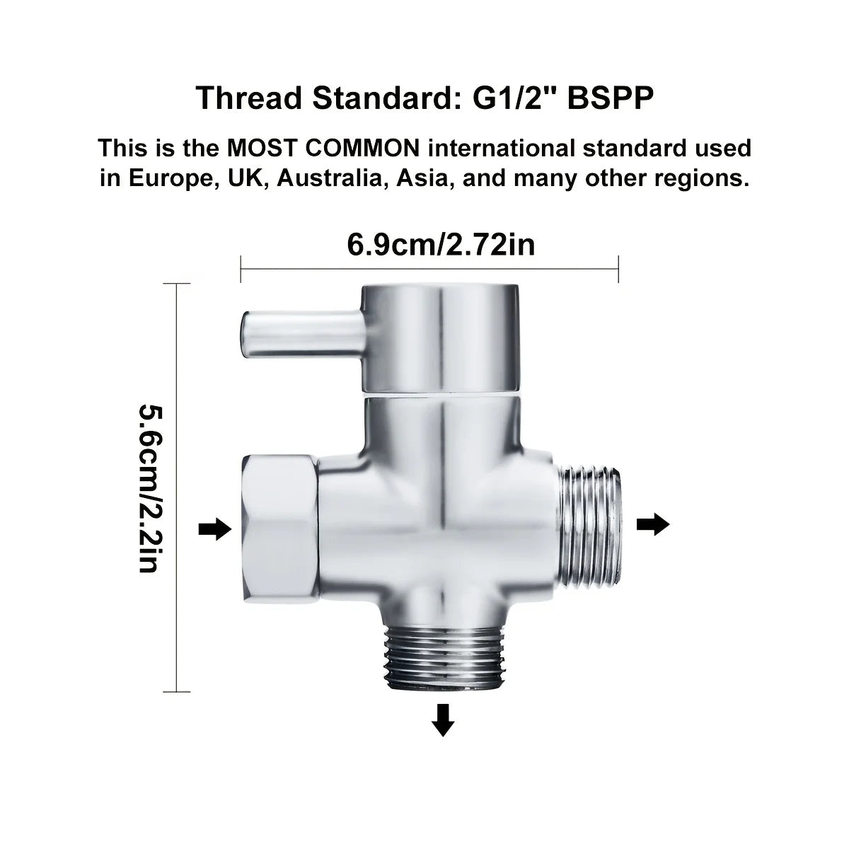 Bathroom Faucet Additions for a 3-Way G1/2 Shower Diverter Qme Silvery