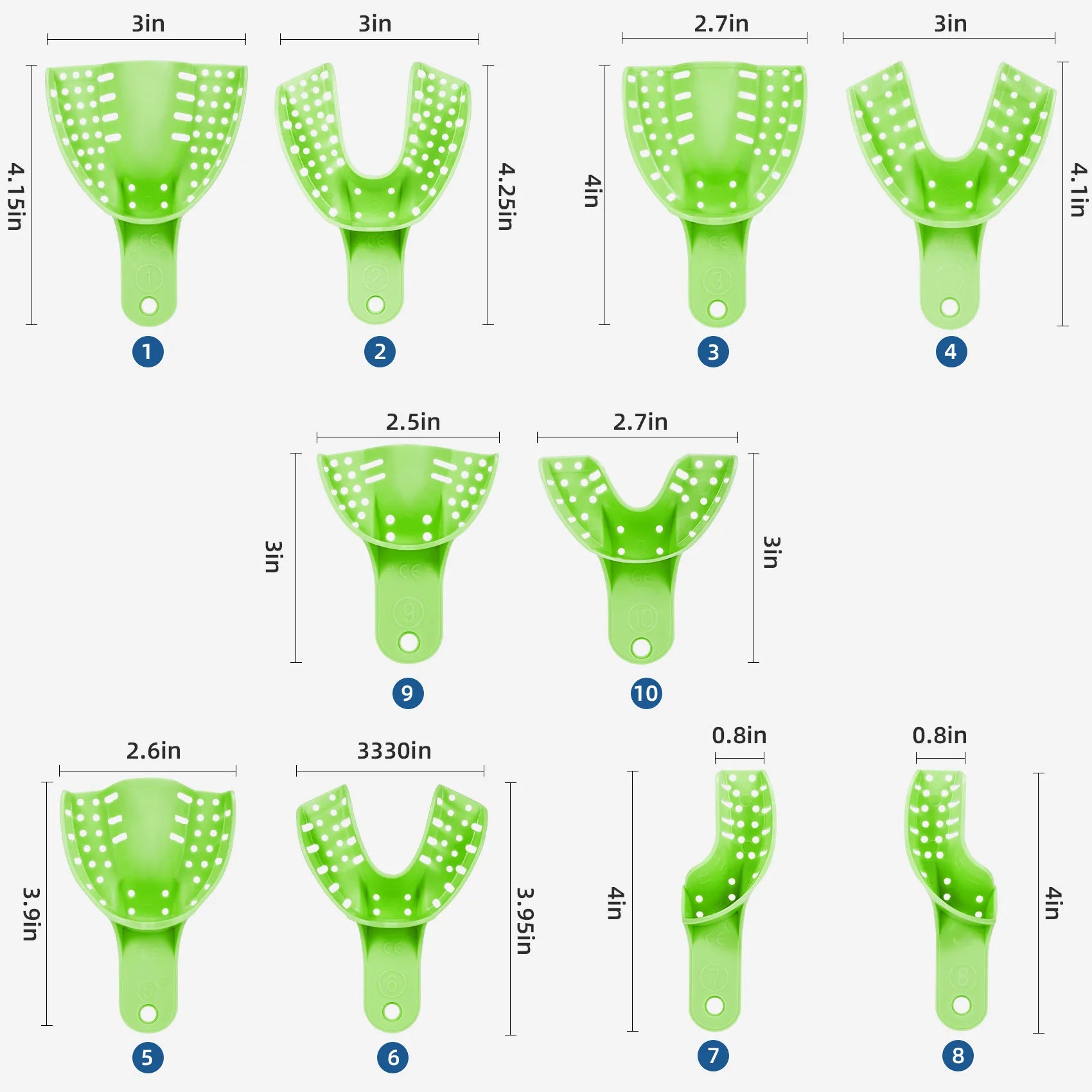 10pcs disposable dental trays impression uperization reuse Dental materials Top bite plastic dentistry materials Qme Light green 10-piece 1
