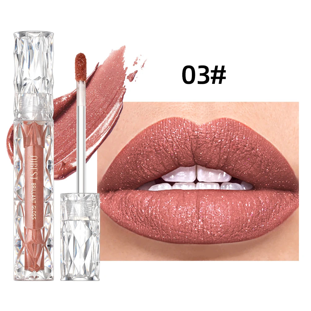 QIBEST Glitter Shimmer Liquid Lipstick High Quality Waterproof Lightweight Lip Gloss Lasting Lip Tint Makeup For Women Lip Stain Qme 03