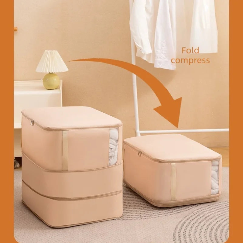 A Suitable for organizing, transporting, and packaging clothes and blankets, with handles and oversized foldable storage bags Qme