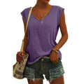 Women's Solid Color Minimalist Fashionable V-Neck Sleeveless T-Shirt Casual And Versatile Loose Summer Basics Street Tank Tops Qme Purple XXL
