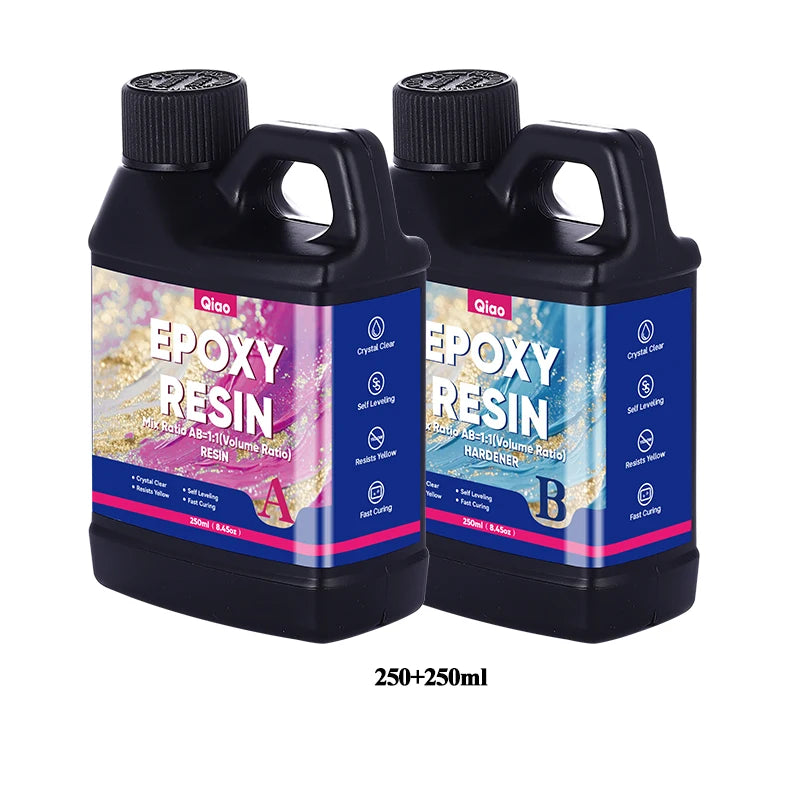 High Gloss 1:1 Epoxy Resin – Fast Curing & Heat Resistant Epoxy Reisn for Art, Jewelry, Furniture Tops & Handmade Crafts DIY Qme 250ml 250ml
