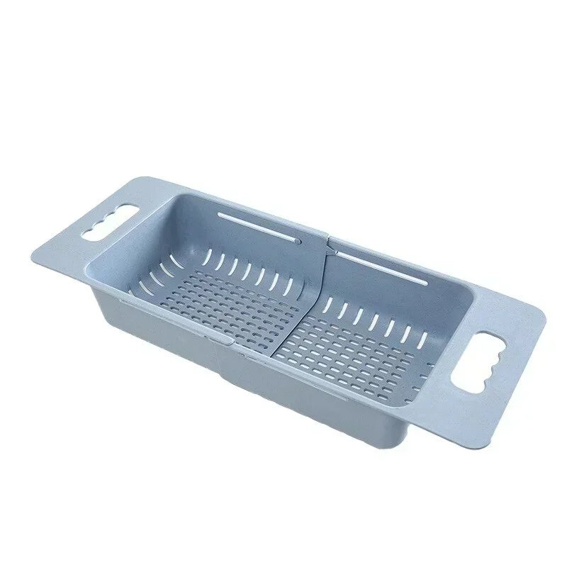 Adjustable Dish Drainer Sink Drain Basket Washing Vegetable Fruit Plastic Drying Rack Kitchen Accessories Storage Organizer Tool Qme Blue