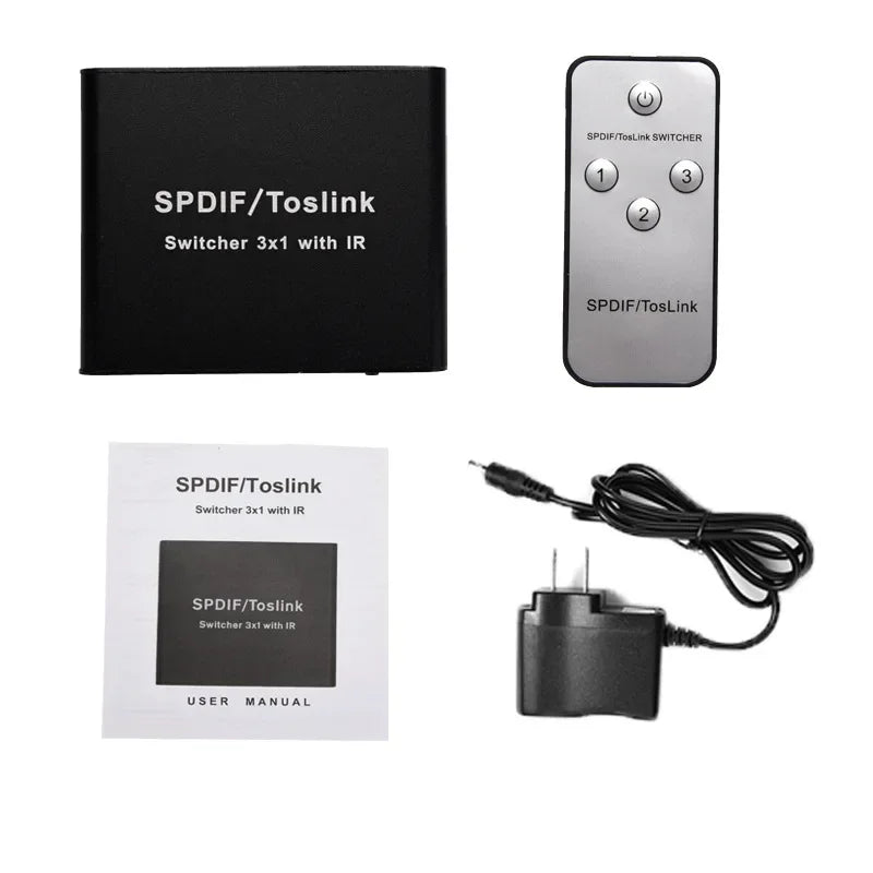 3 In 1 Out Switcher Support Lpcm2.0/Dts/Dolby Ac3 Audio Format 3X1 Switcher with Remote Control for Toslink Signal Receiving Qme