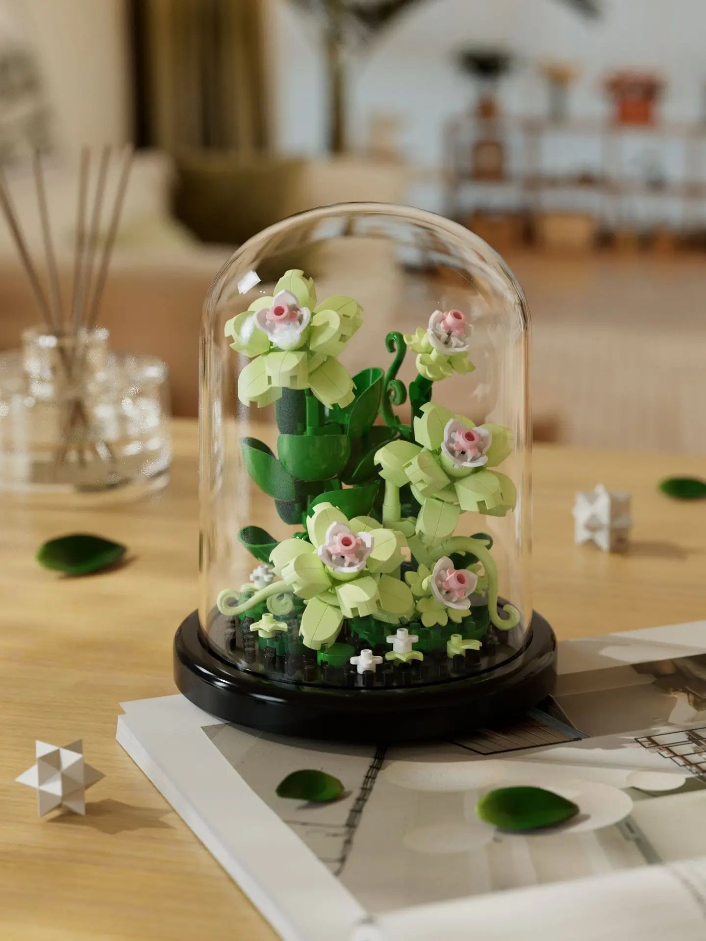 Flower Bouquet Bonsai Building Blocks Artificial Plastic Plant Dust Cover Micro Model Home Decoration Toys For Kid Birthday Gift Qme 235pcs