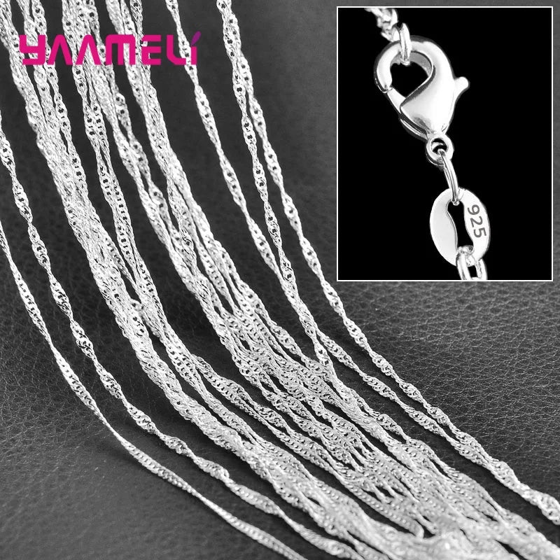 5PCS Wholesale Pure 925 Sterling Silver Color Charm Link Chain Necklace Jewelry with Strong Smooth Lobster Clasps 16-30 Inches Qme
