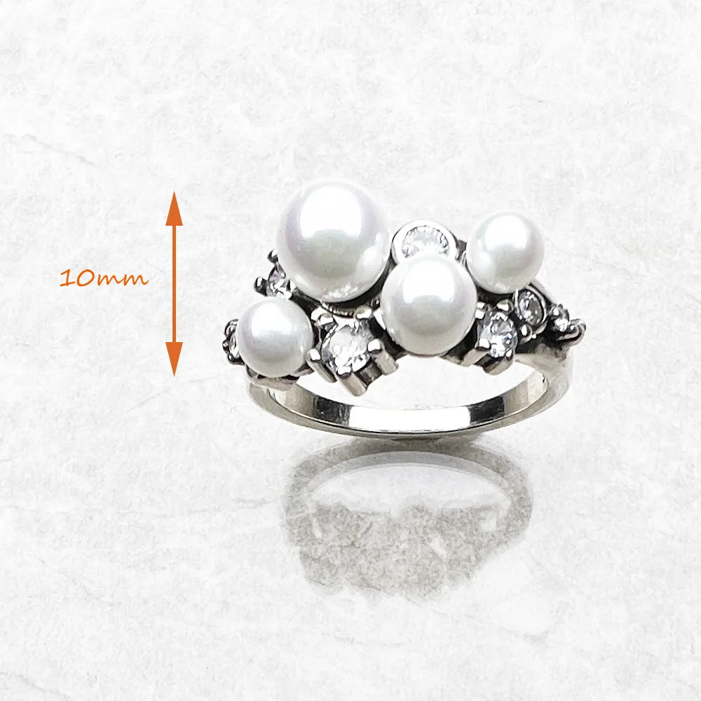 Freshwater Pearls with White Stones Ring Europe Style New Fine Jewerly Trendy Gift In 925 Sterling Silver For Women Qme