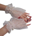 Short Length Wrist Fake Sleeves Tulle Sequin Nail Art Background Qme White