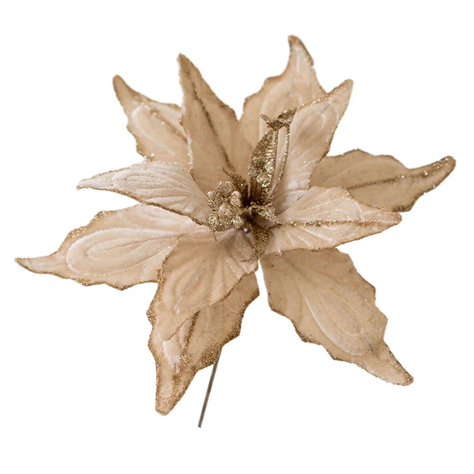 1pc Glitter Artificial Christmas Poinsettia Flowers Xmas Tree Decorations Home Fake Flowers Christmas Ornaments New Year 2024 Qme Light Gold