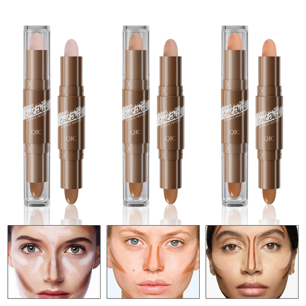Double-ended dual-purpose high-light trimming stick, three-dimensional contour, nose shadow, facial shape, brighten and trimming Qme