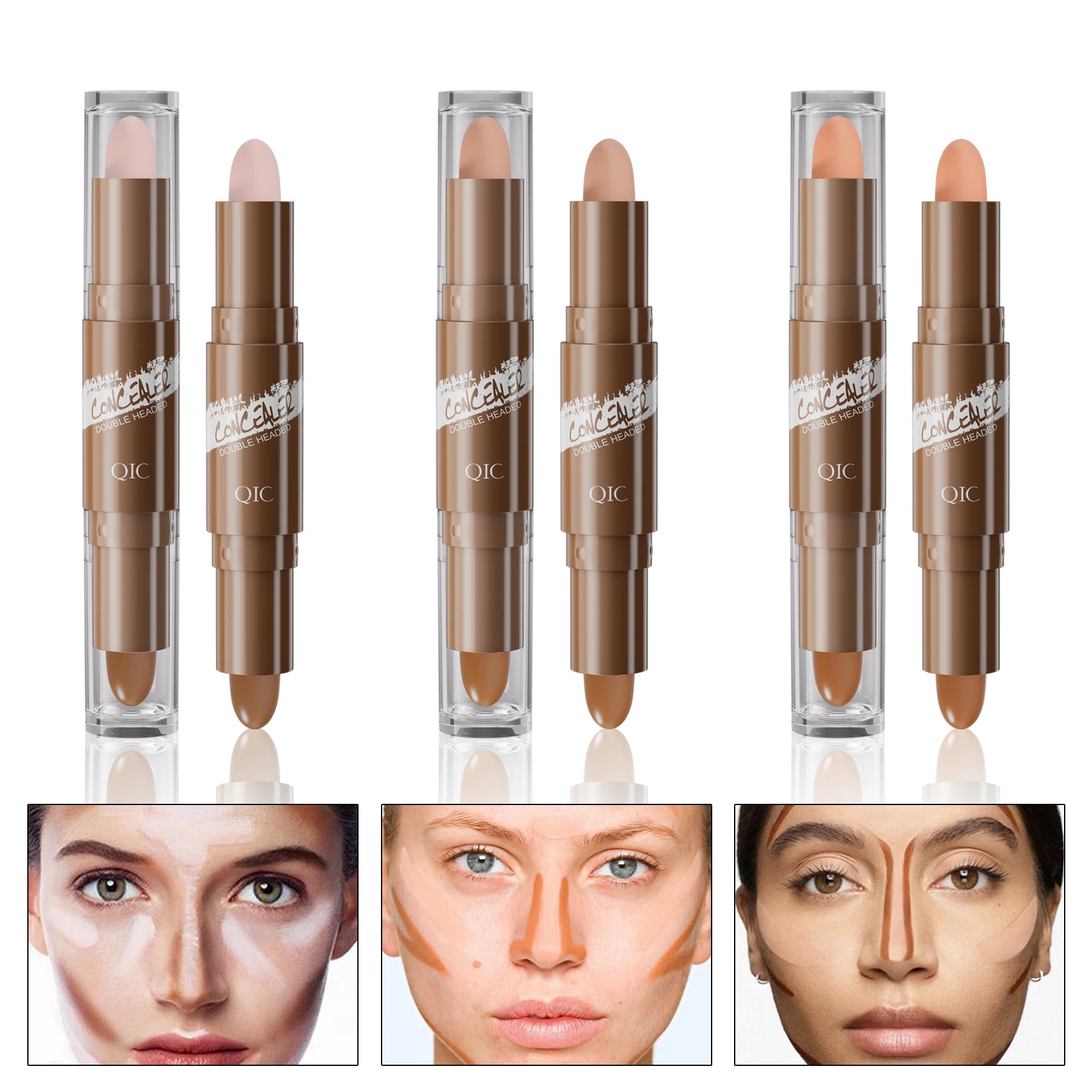 Double-ended dual-purpose high-light trimming stick, three-dimensional contour, nose shadow, facial shape, brighten and trimming Qme