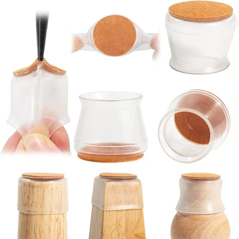 Transparent Silicone Chair Leg Floor Protector with Wrapped Felt Bar Stool Chair Leg Furniture Leg Feet Protection Cover 16/4PCS Qme