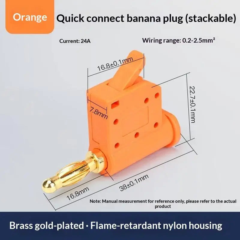 1 24A Current Quick Wire Connector Solderless Banana Plug Audio Qme Gold Orange 1PCS