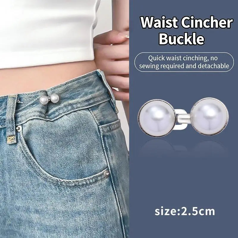 Fashion Shiny Rhinestones Pearl Adjustable Waist Buckle Jean Buttons Reusable No Hole Waist Cincher Clip For Clothing Dresses Qme A2
