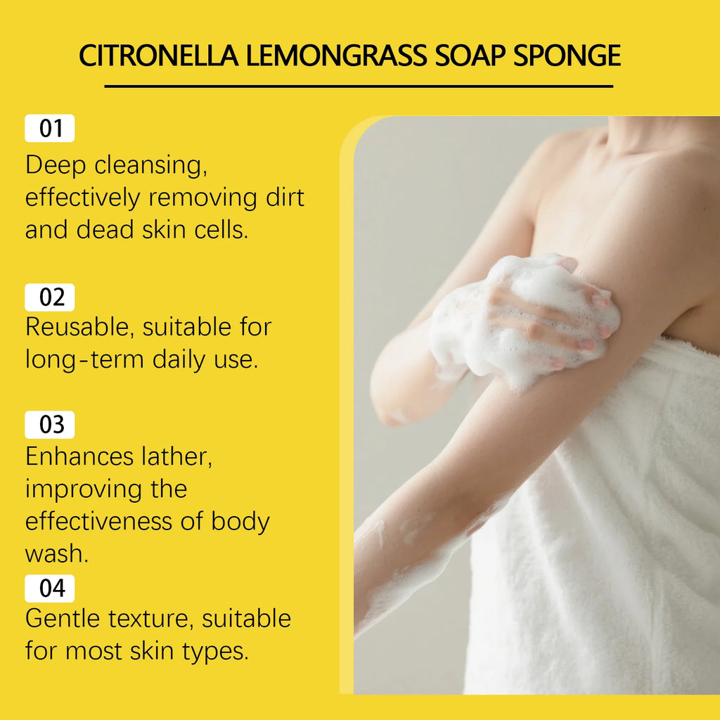 Citronella Lemongrass Soap Sponge Deep Cleansing Exfoliating Reusable Lather Enhancing Dead Skin Removing Body Cleanser Sponge Qme