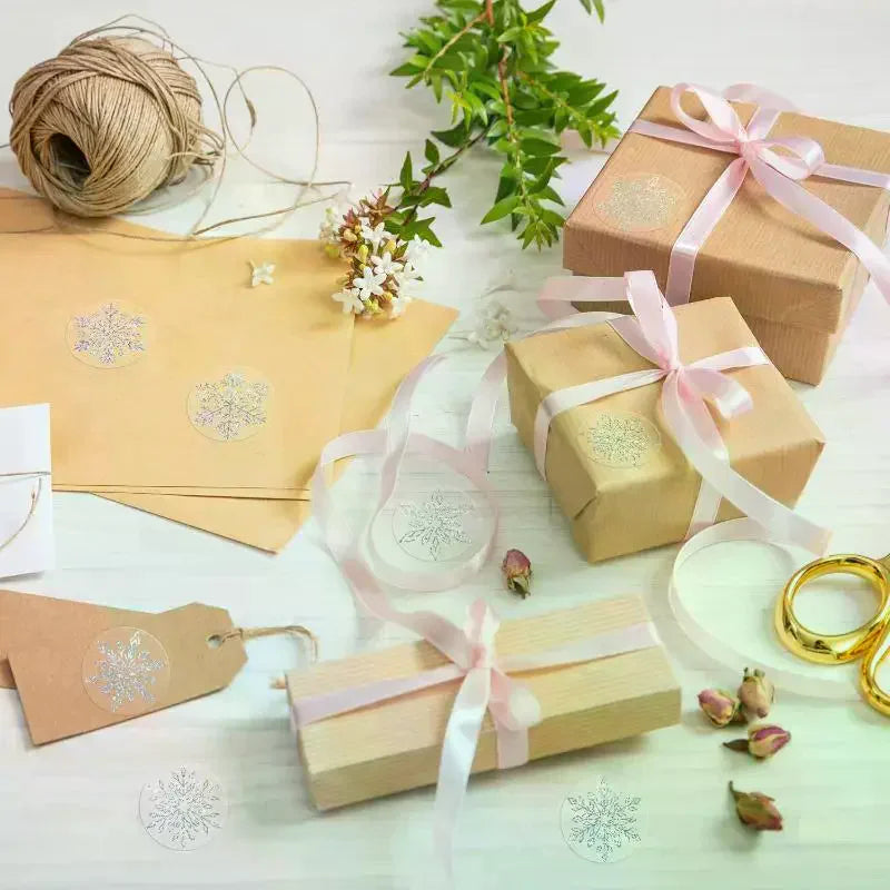 500 Sheets Roll Transparent Snowflakes Stickers Christmas Tags Kids Qme