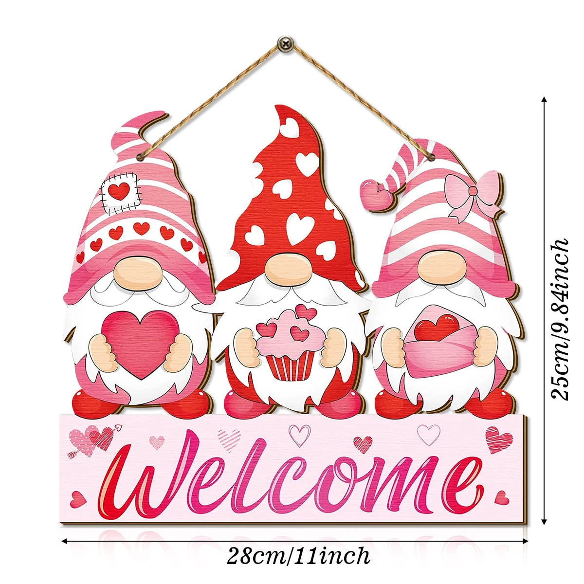 1PC Valentine's Day mini wooden figurine wall hanging, romantic pink heart design, home wall decoration for Valentine's Day Qme