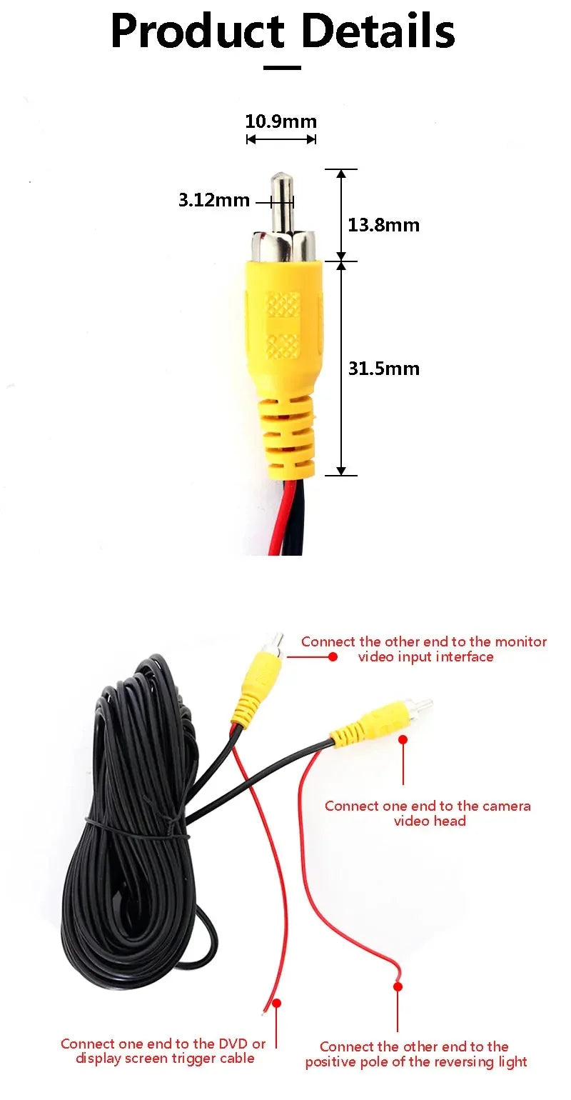 10PCS Car Camera Power Cable, Reverse Image Video Connection Line for Vehicle Rearview System Qme