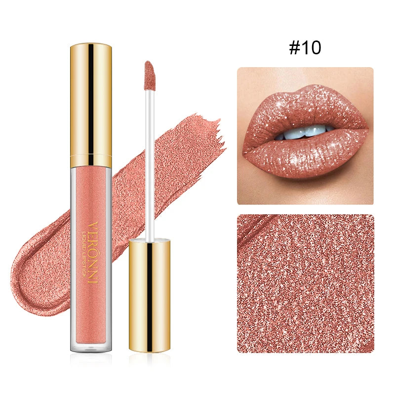 VERONNI Diamond Pearlescent Lip Gloss 10 Colors Non-stick Mermaid Qme 10