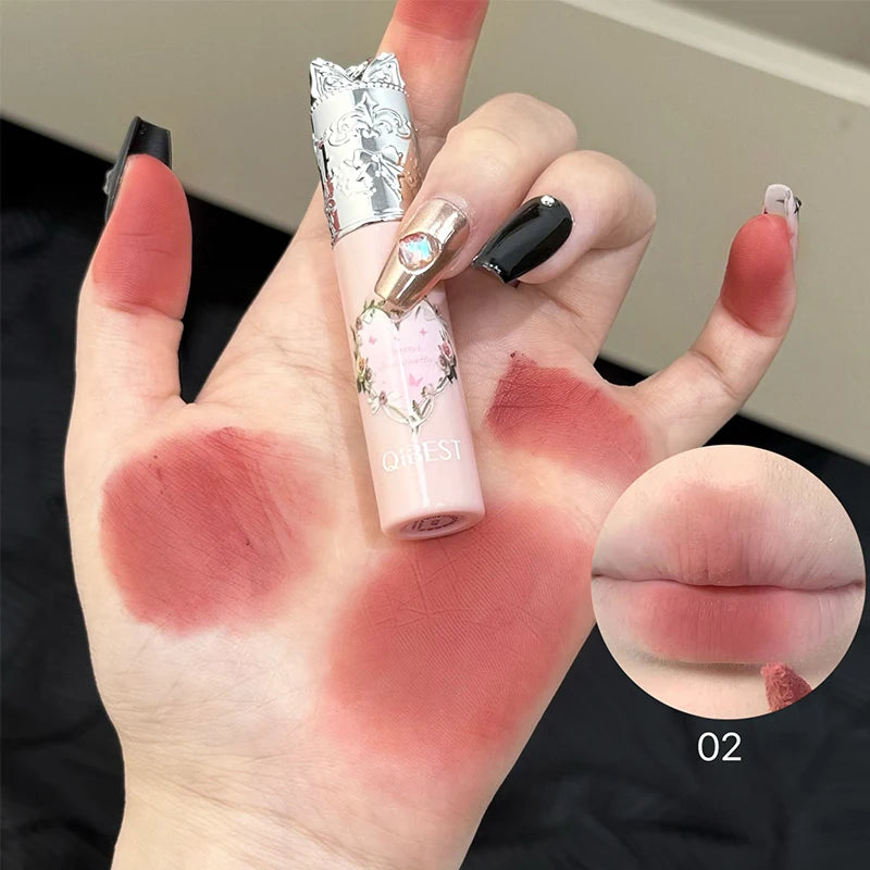 Qibest 4 Colors Velvet Lip Mud Matte Finish, Skin-Tone Enhancing Lip Tint, Versatile Nude Makeup, Budget-Friendly for Students Qme 02 Full Size