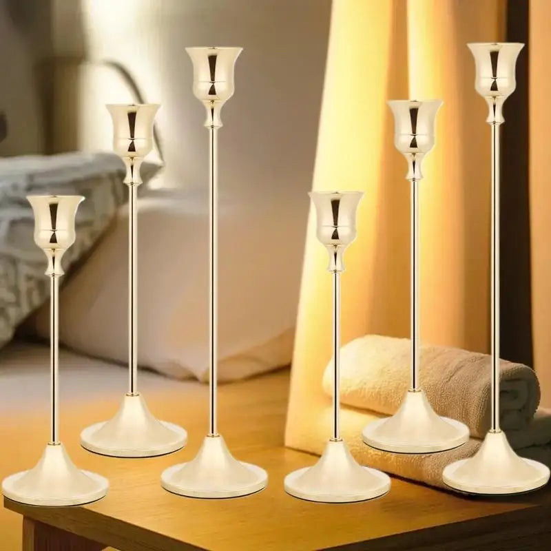 Vintage Elegant Metal Aluminum 3 Tabletop Candle Holders Suitable Qme