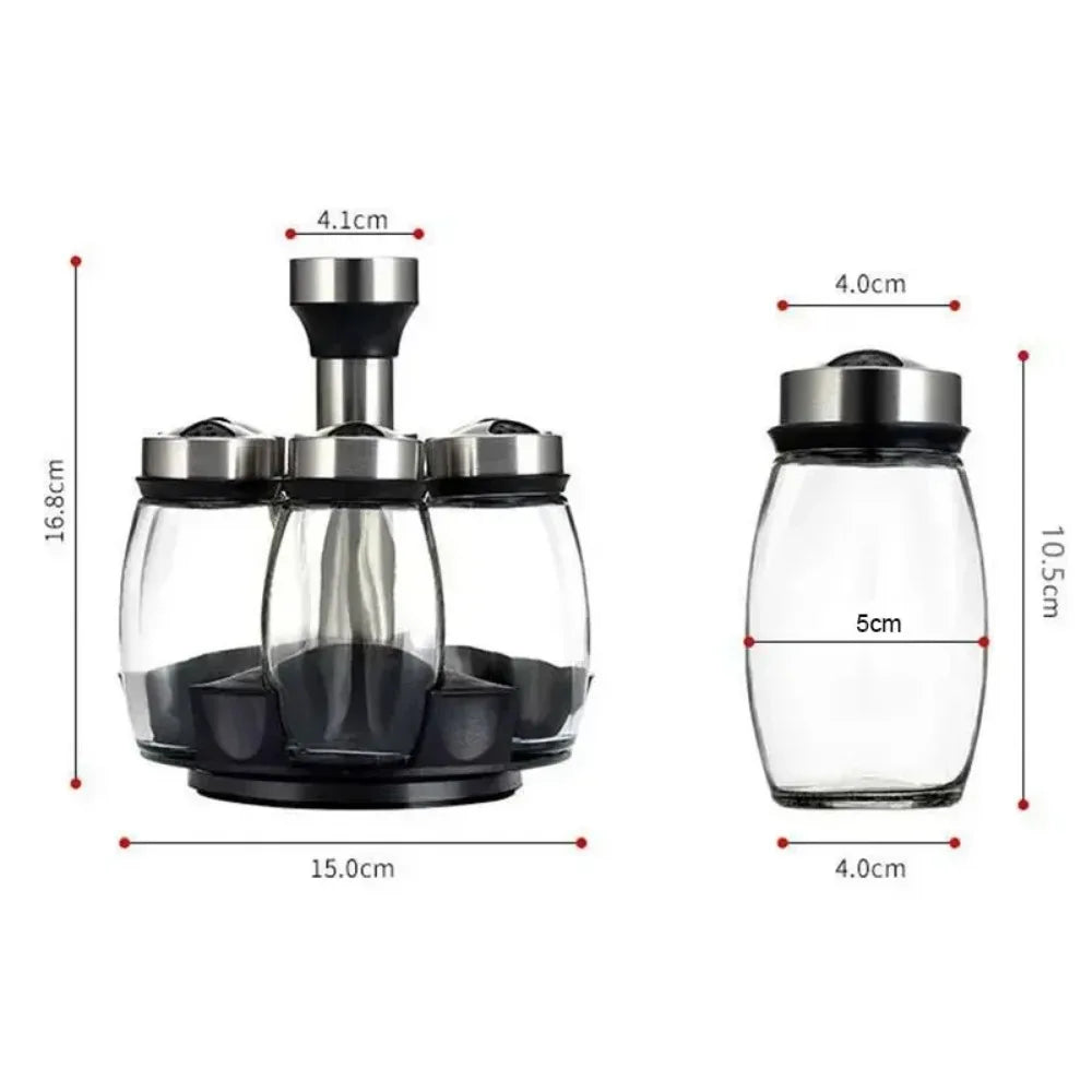 Spice Jar Rack Glass Organizer Rotating Seasoning Sugar Pepper Qme