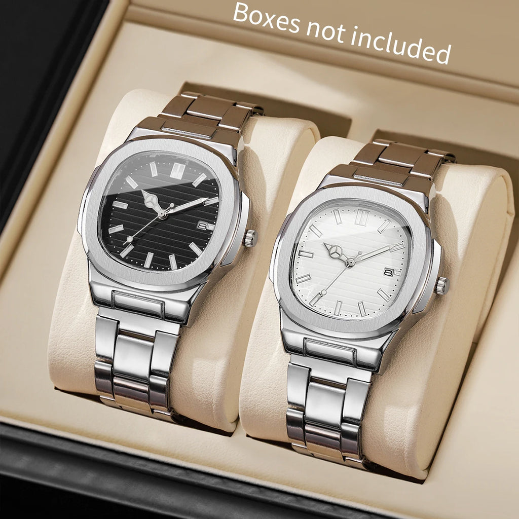 2/4PCS Luxury Men Business Watches Set Fashion Square Dial Quartz Wristwatch with Calendar（Without Box） Qme 2PCS B No Box
