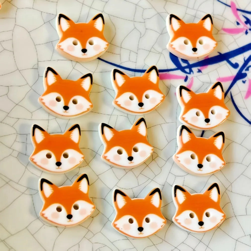 20pcs Cute Little Fox Resin Buttons, Creative Handmade Accessory Decorative Buttons Qme