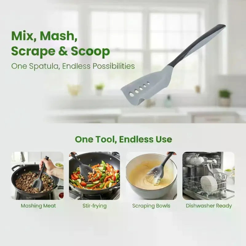2-in-1 Silicone Mincing Spatula Meat Chopper Shredding Spatula Oil Filtering Non-Stick Meat Grinder Heat Resistant Kitchen Tool Qme