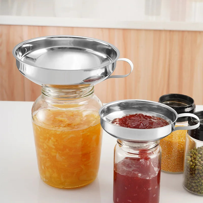 Food Grade Stainless Steel Wide Mouth Kitchen Funnel Set 2 Sizes for Pouring Oil Wine Jam Liquid Canning Spices Qme