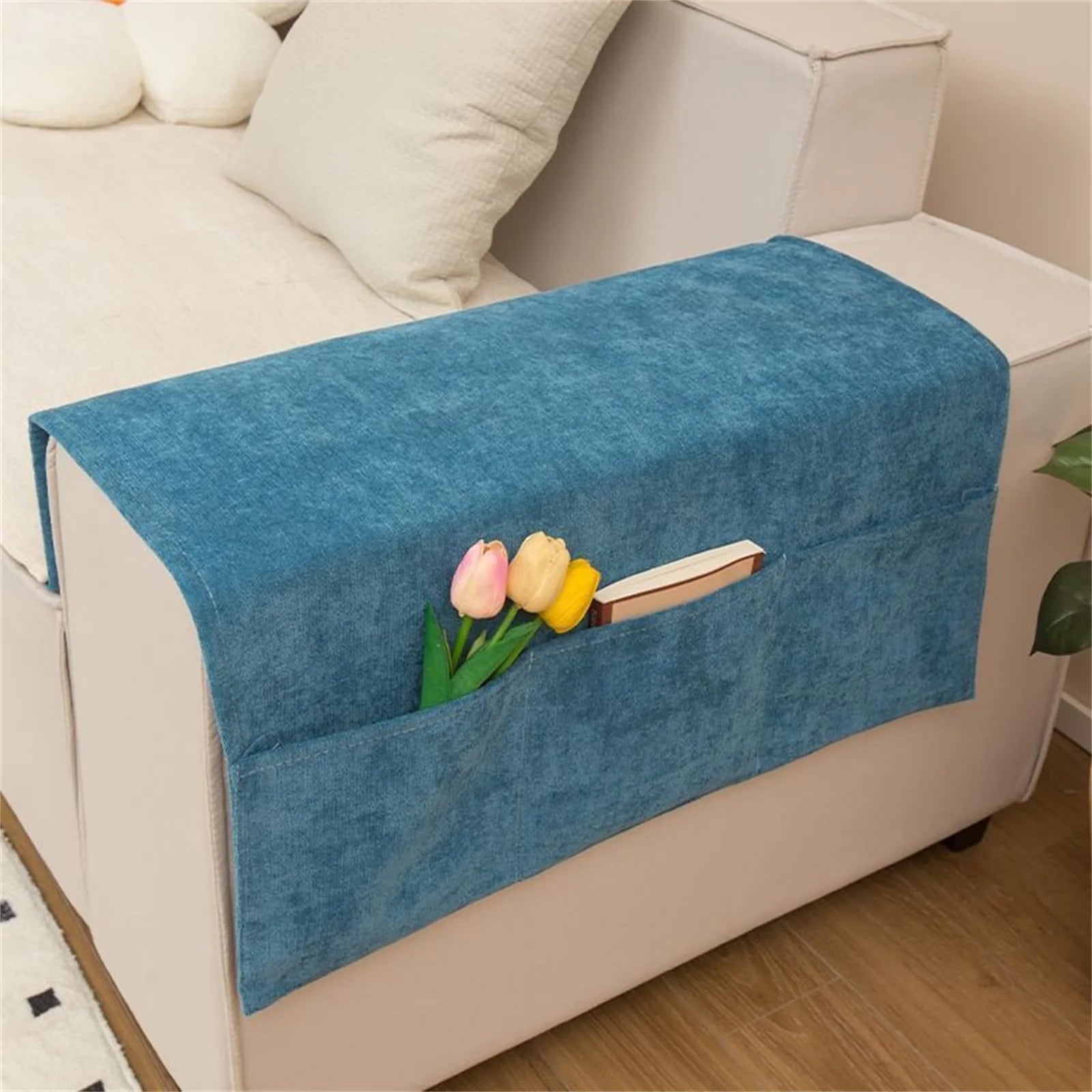 Sofa Armrest Organizer with Pockets Sofa Armchair Storage Bag Non-Slip Hanging Couch Pouch for TV Remote Control Cellphone Bag Qme Dark Blue