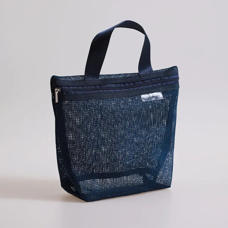 Mesh Makeup Toiletry Storage Bags Handbags Portable Travel Washing Body Shower Tools Organizer Hanging Organizer Pouch Qme Navy Blue