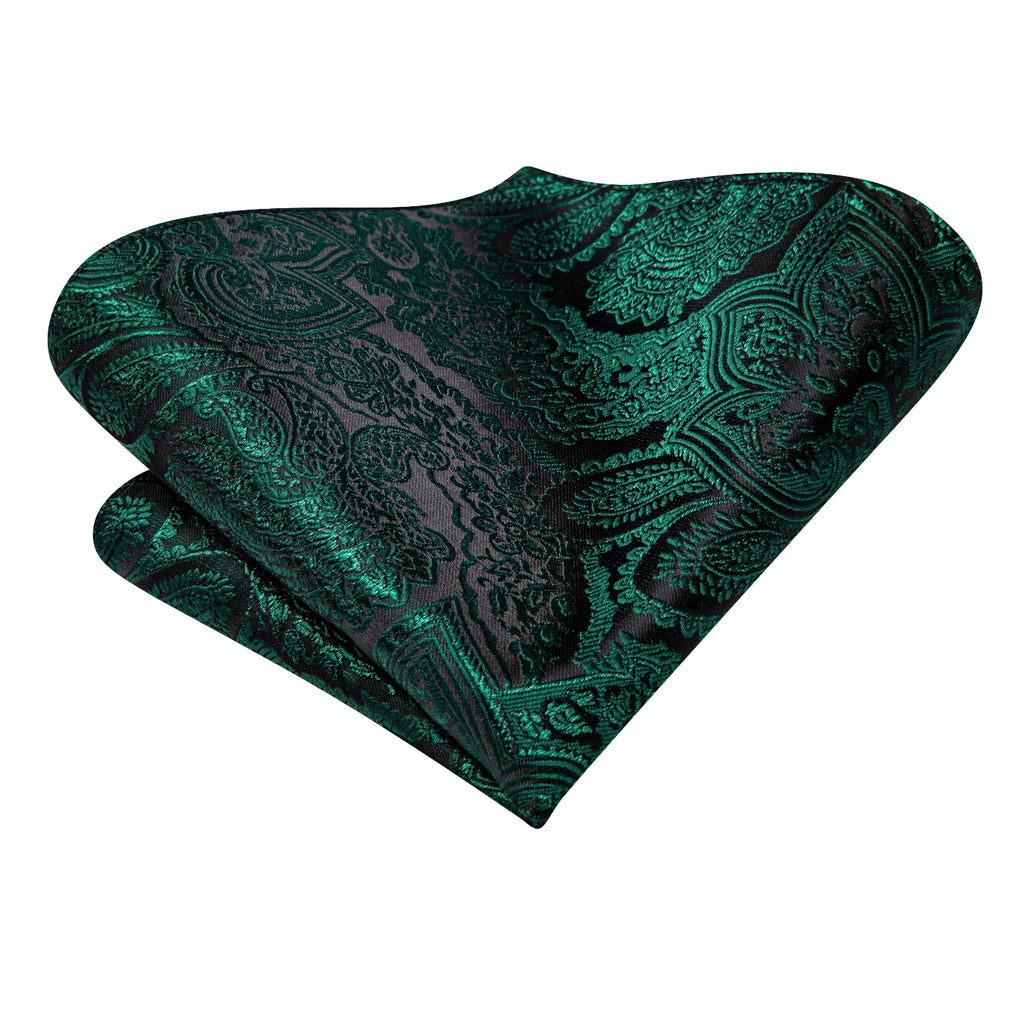 Hi-tie Paisley Dark Green Black Mens Elegant Necktie Handkerchief Qme