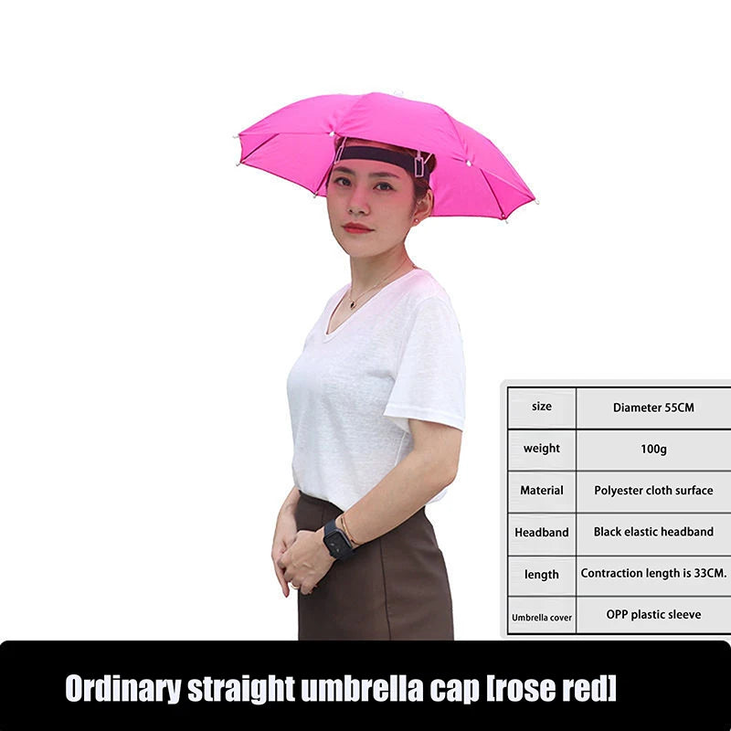 Anti-rain Headwear Brolly Cap Head Umbrella Elastic Band Waterproof Qme 55CM Rose