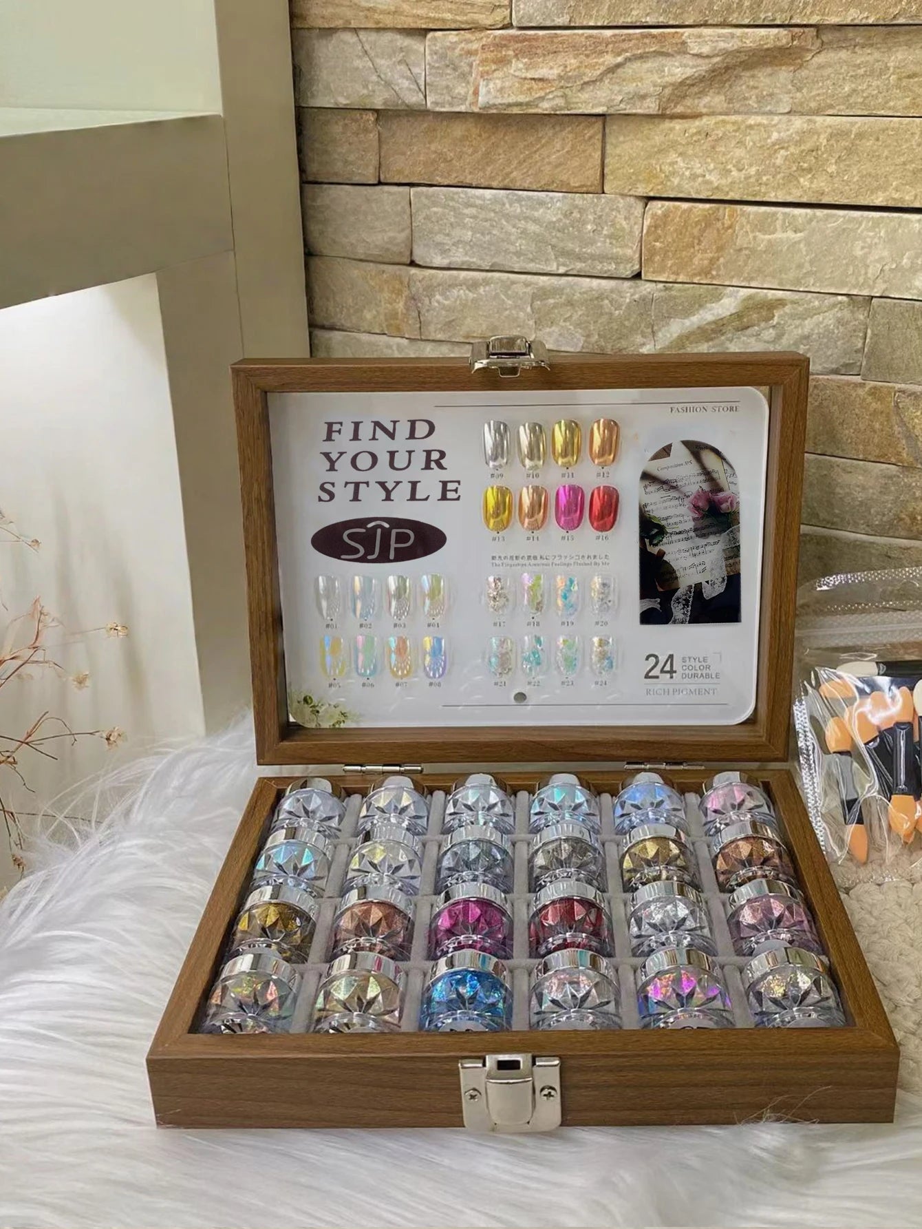 1 High-end Mirror Magic Powder Storage Box Colorful Bright Nail Art