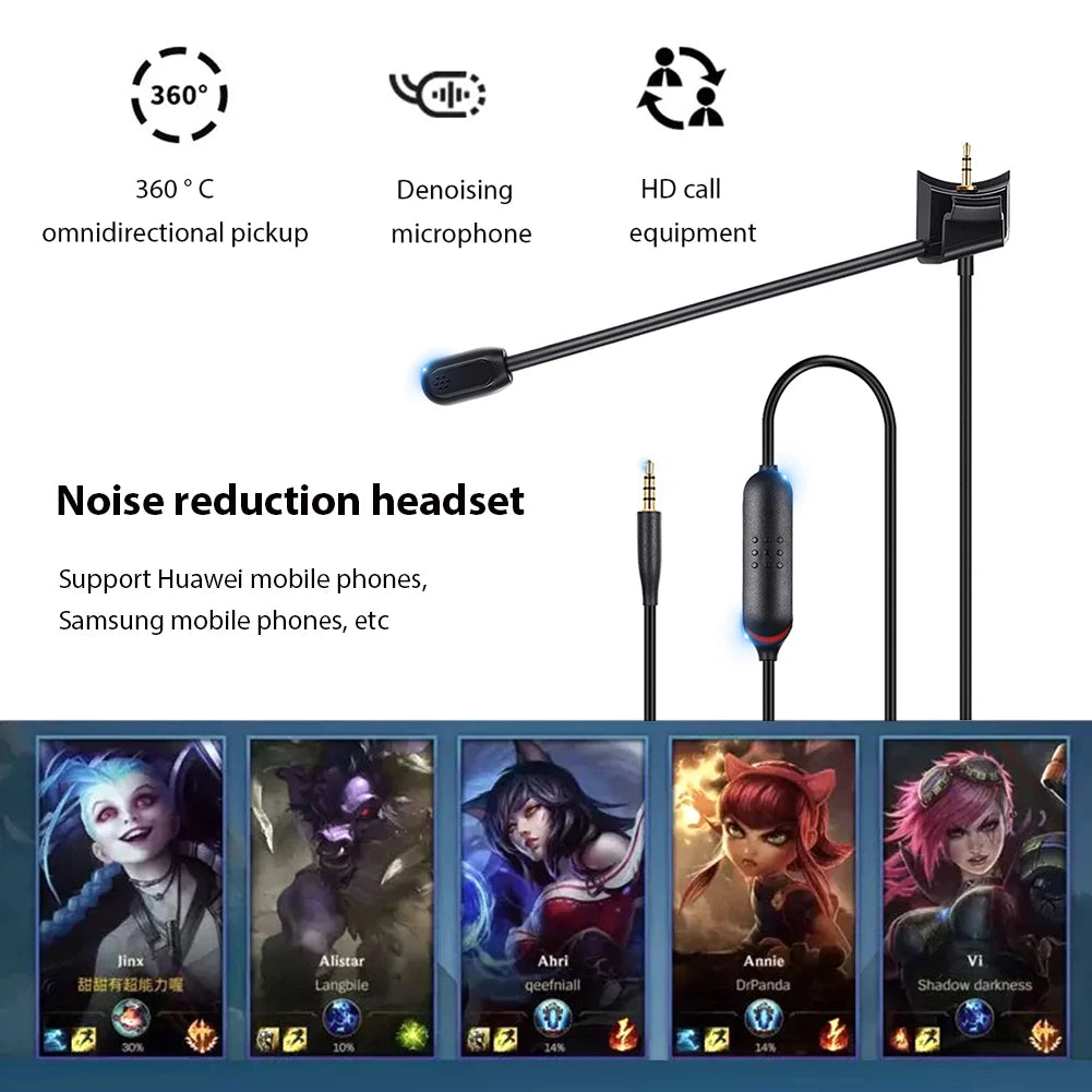 Detachable Gaming Boom Microphone 3.5mm Plug Cable Boom Microphone Noise Cancelling Gaming Boom Mic for Bose QC35/QC45 Qme