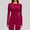 A Yoga Shirts For Women Long Sleeve Winter Fitness Running Gym Clothes Workout Dry Fit Breathable High Elastic Sports Top Qme S Raspberry Red