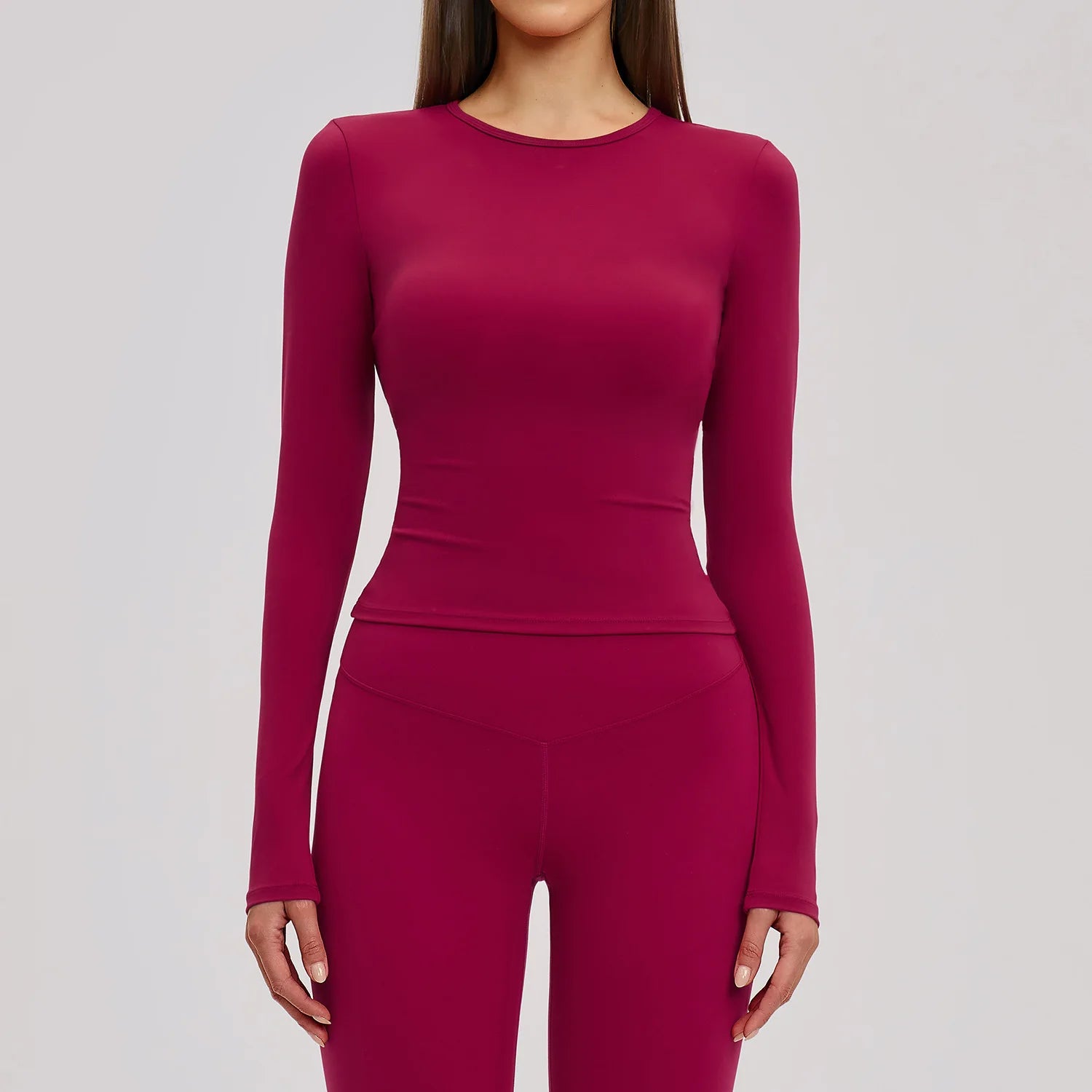 A Yoga Shirts For Women Long Sleeve Winter Fitness Running Gym Clothes Workout Dry Fit Breathable High Elastic Sports Top Qme S Raspberry Red