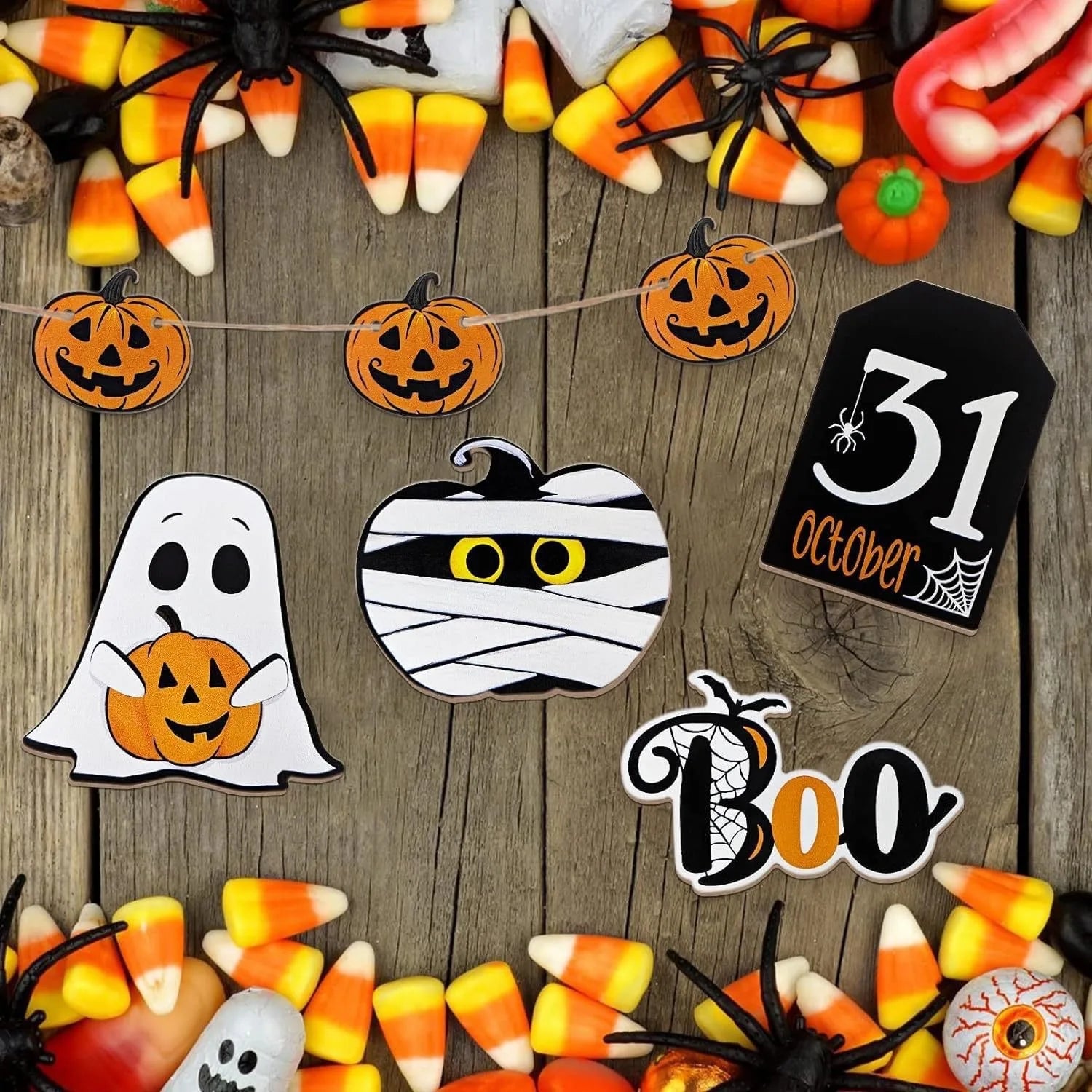 Halloween Wooden Signs Pumpkin Ghost Mummy Boo Ornaments Desktop Qme