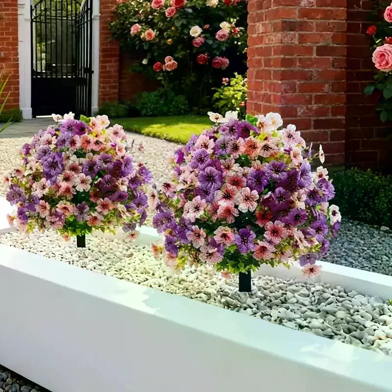Artificial Violet Flower Topiary Stake Fade Proof Realistic Fake Flower Bush For Garden Yard Patio Lawn Outdoor Landscape Decor Qme