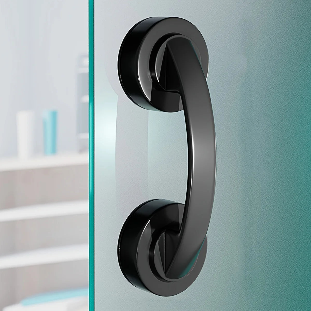 Suction Cup Door Handle No Punch Puller for Glass Sliding Door Bathroom Qme Black 1pc