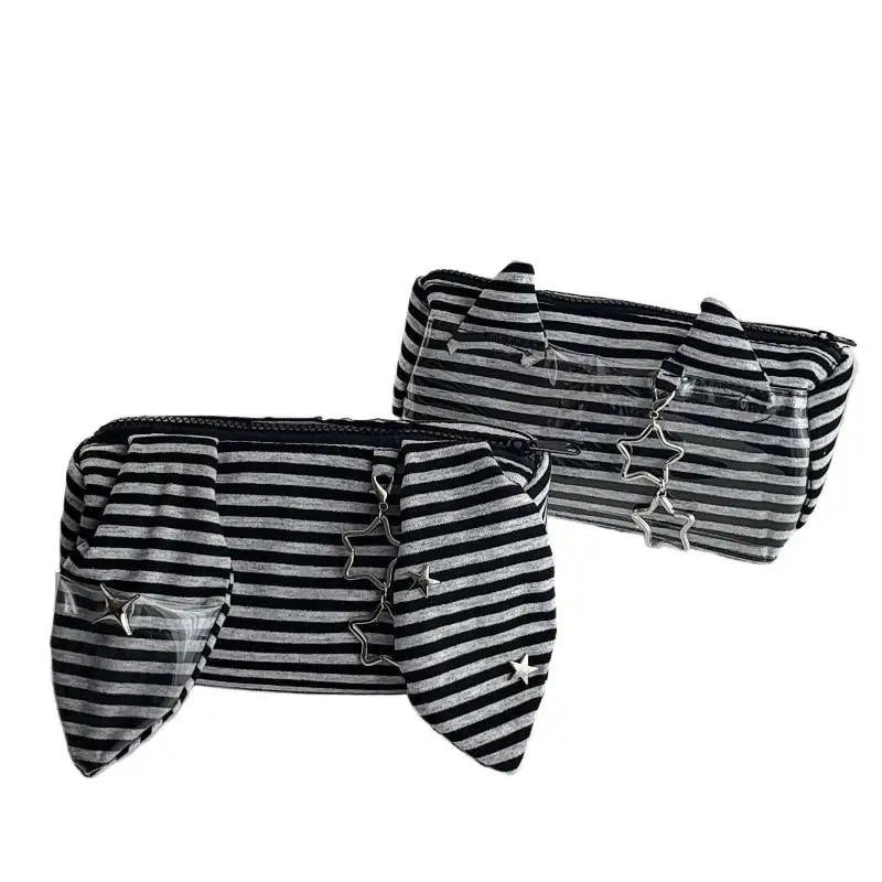 Striped Devil Horn Pencil Case Wear Resistant Large Capacity Portable Qme