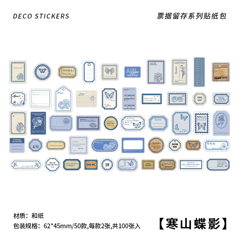 100 pcs Vintage Ticket Stickers pack Decorative Diy Diary Album Stationery Scrapbooking accessories hand made Collage material Qme B