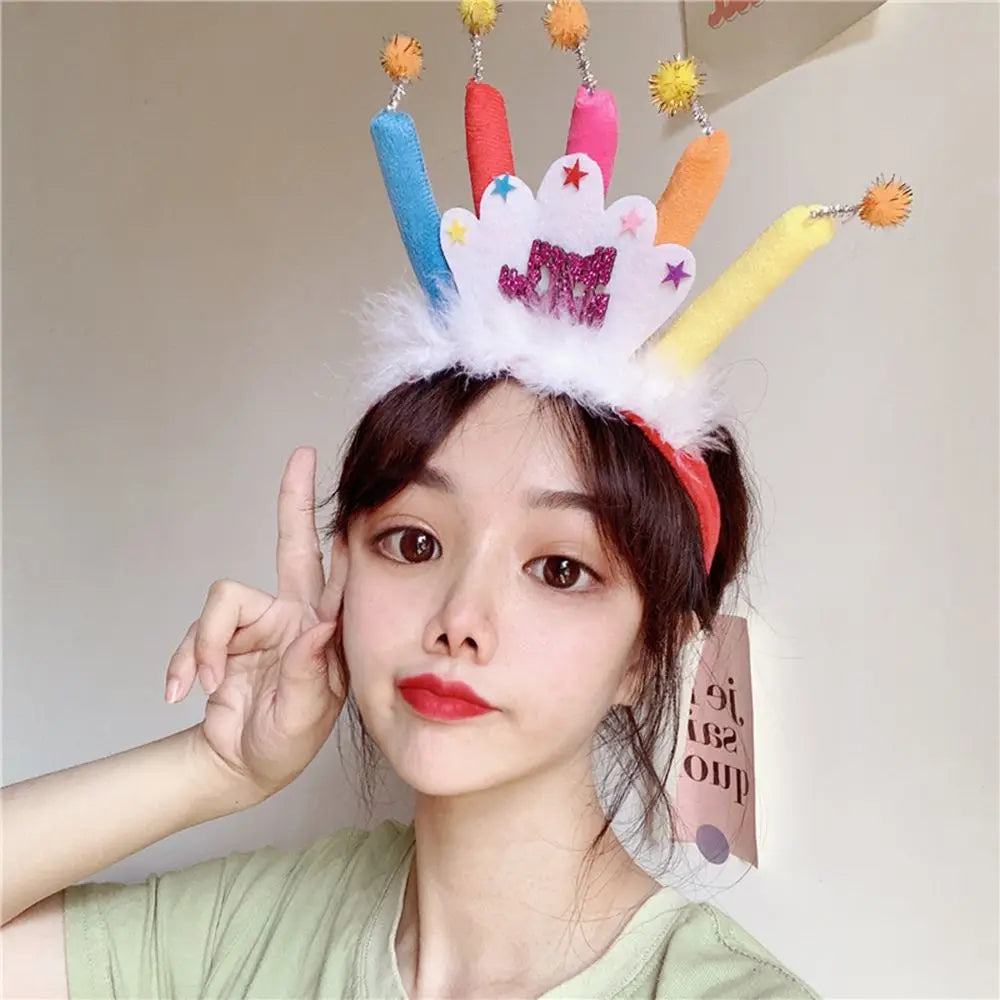 Decor Children Happy Birthday Headwear Crown Candle Hairband Hair Qme