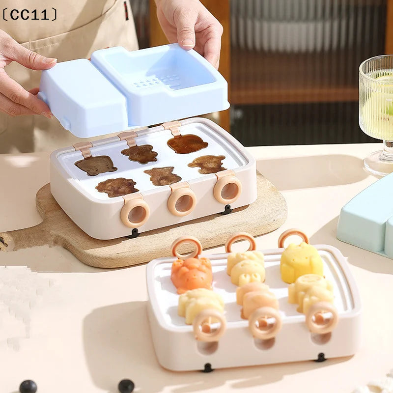 Animals Plastic Ice Cream Mold Easy Popsicle Molds Lid Sticks DIY Qme