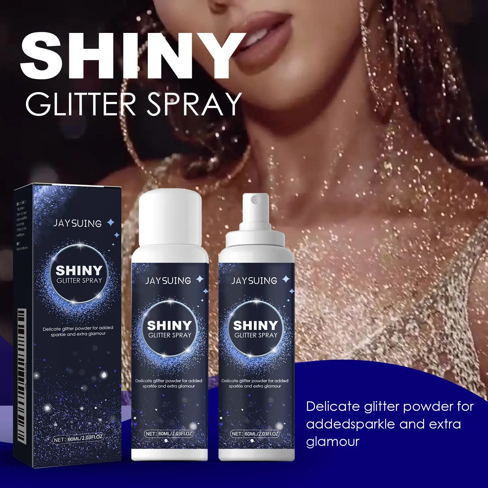Shiny Glitter Spray Radiant Silver Glitter Spray for Hair &Body Instant Holographic Highlight Sparkling Shimmer Makeup for Party Qme