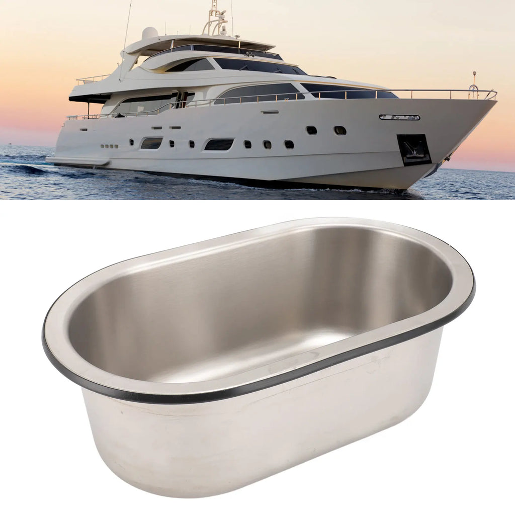 304 Stainless Steel Bar Sink Oval Shaped Washbasin Sink with 40mm Drain Hole for Boat Caravan RV Camper 13.6×8×5.2in Qme